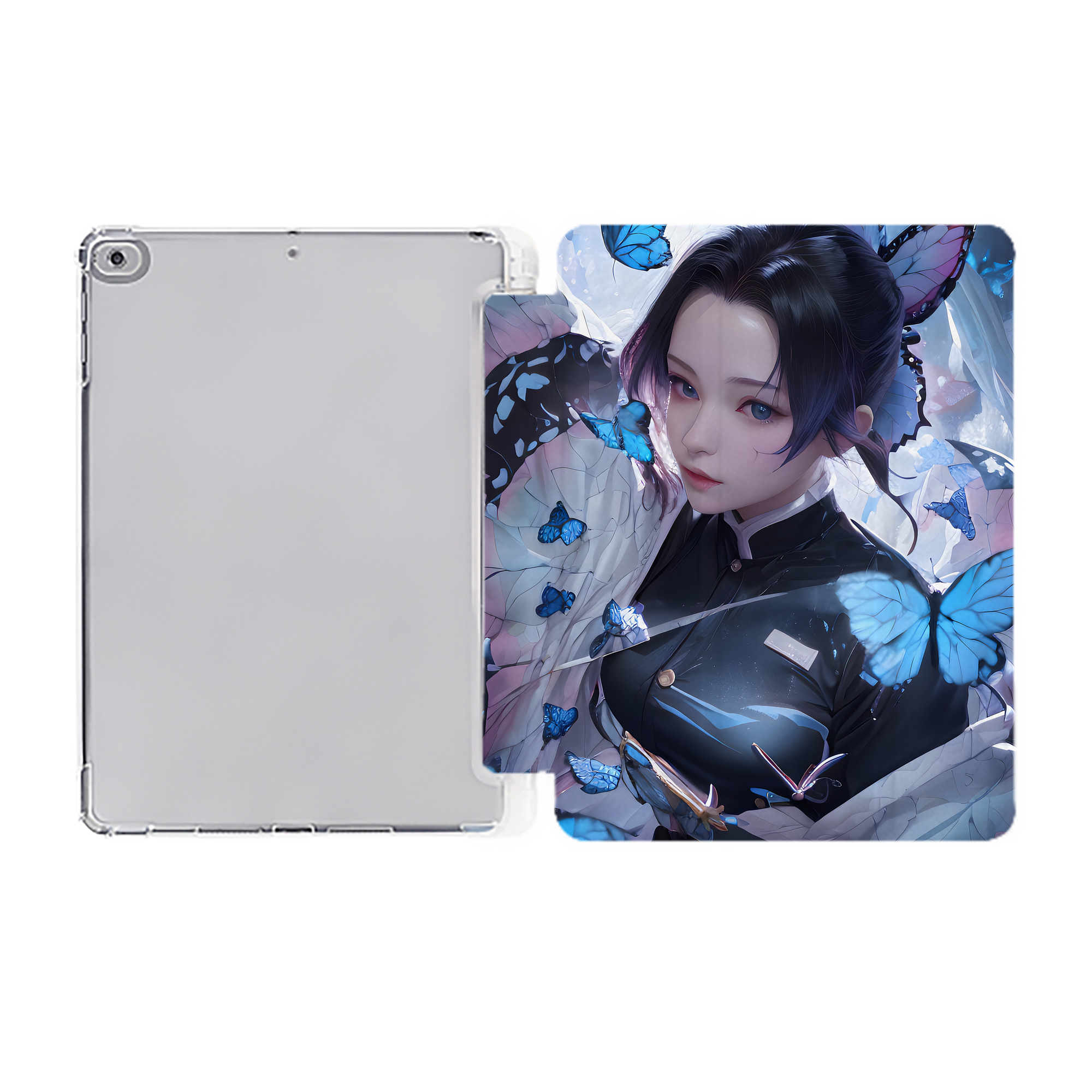 （画像用） 鬼滅の刃（きめつのやいば）蟲柱-胡蝶 しのぶ／こちょう しのぶ Kochou Shinobu IPad ケース ペン収納付き 三つ折りスタンド PUレザー×シリコン 対応機種9.5/10.5/10.9インチ